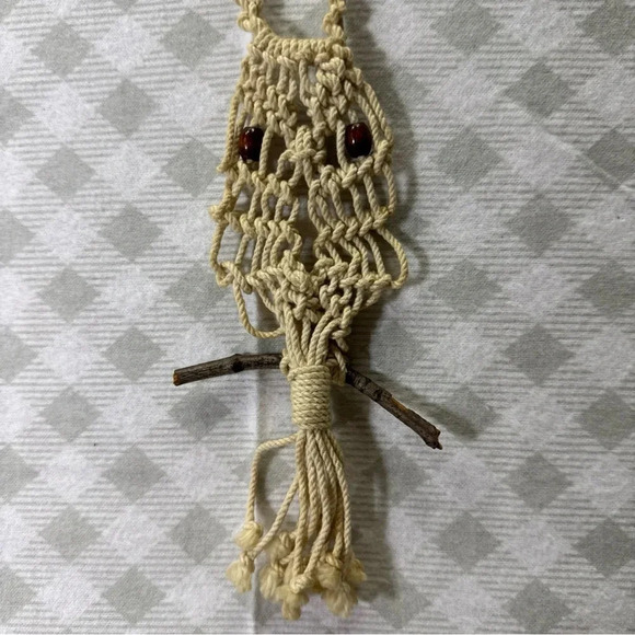Boho Chic Macrame Owl Necklace - Vintage Handmade - Picture 1 of 7